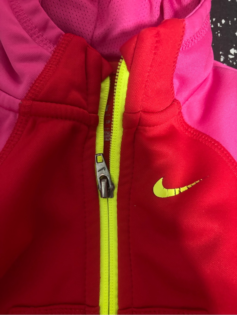Nike Red & Pink Hooded Zip Jacket with Neon Yellow Trim - Picture 2 of 6